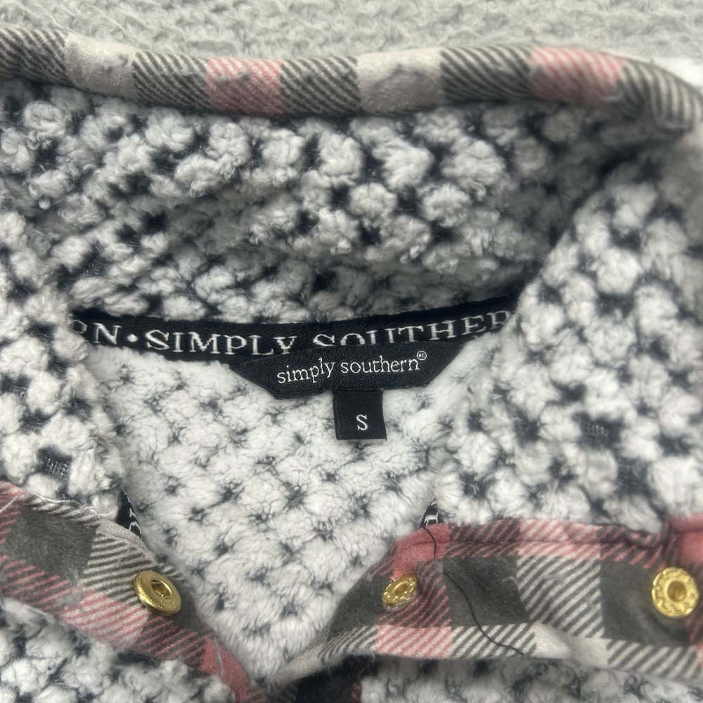 Simply Southern White and Black Patterned Fleece Pullover with Plaid Accents - Picture 4 of 9